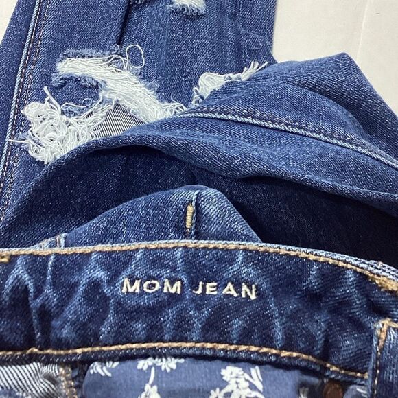 American Eagle Mom Jeans Stretch Distressed Size 0 Raw Hem - Picture 8 of 14